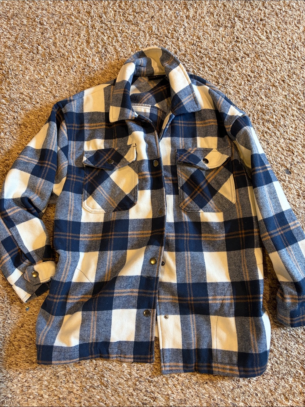 Women’s Navy and Cream Plaid Shacket Jacket